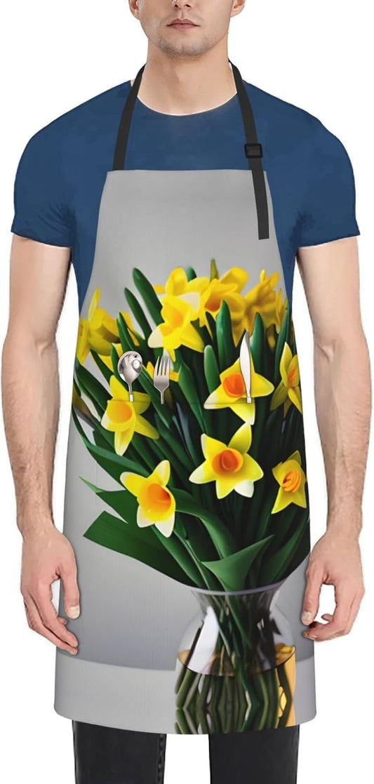 Bouquet of Daffodils print Waterproof chef's apron with pocket apron for kitchen cooking baking barbecue and gardening