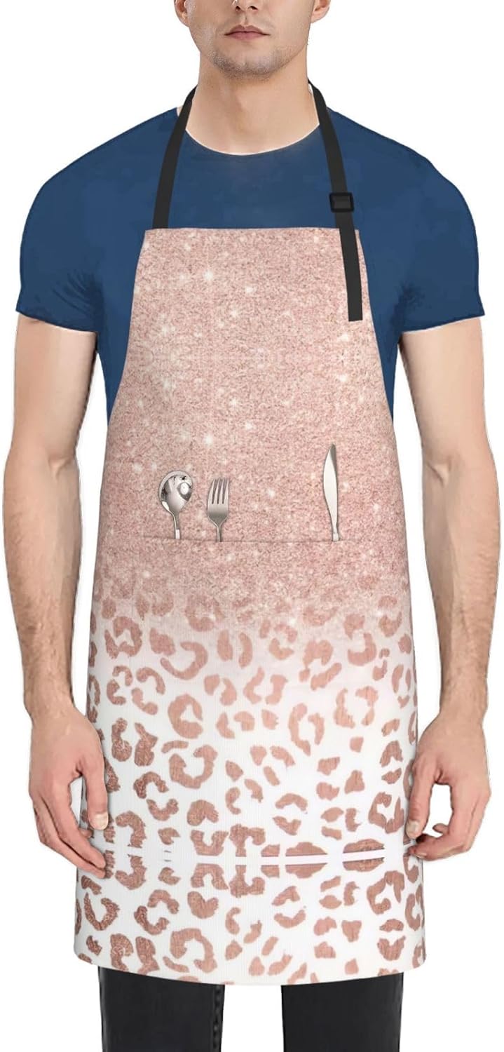 rose gold glitter print Waterproof apron with pocket adjustable cookin