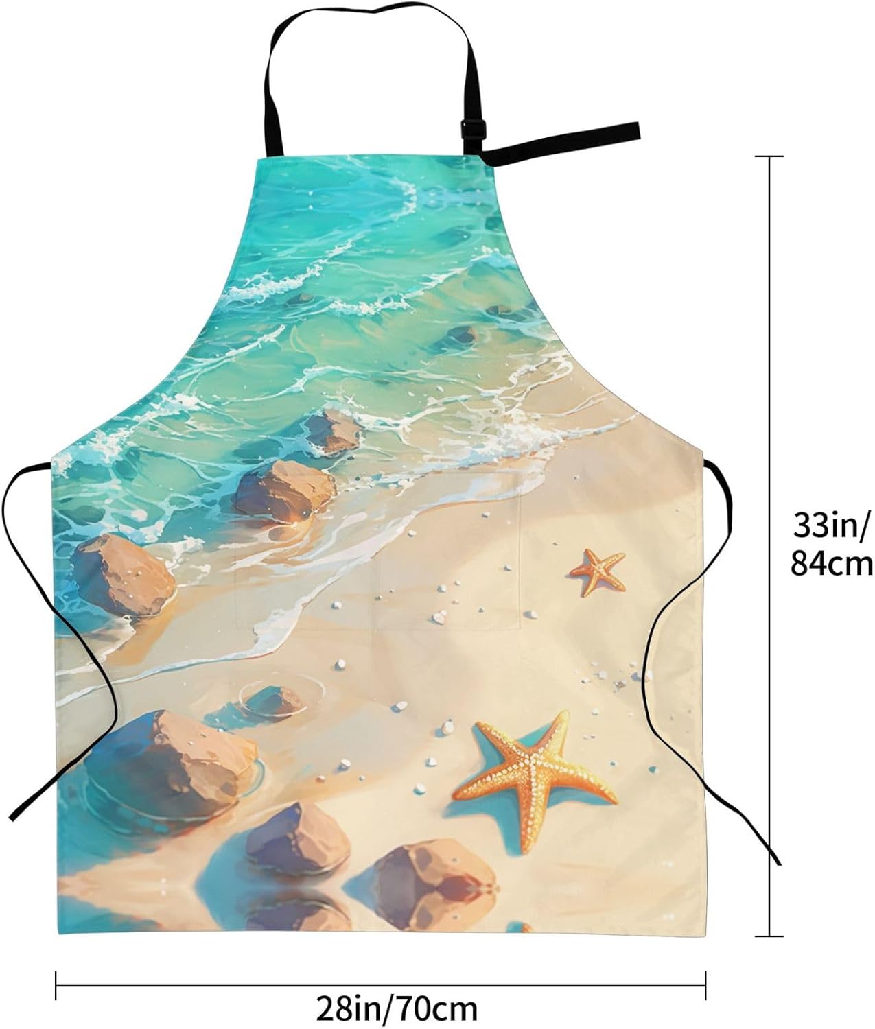 Beach Starfish print Waterproof apron with pocket adjustable cooking apron for adult kitchen bibs to bake