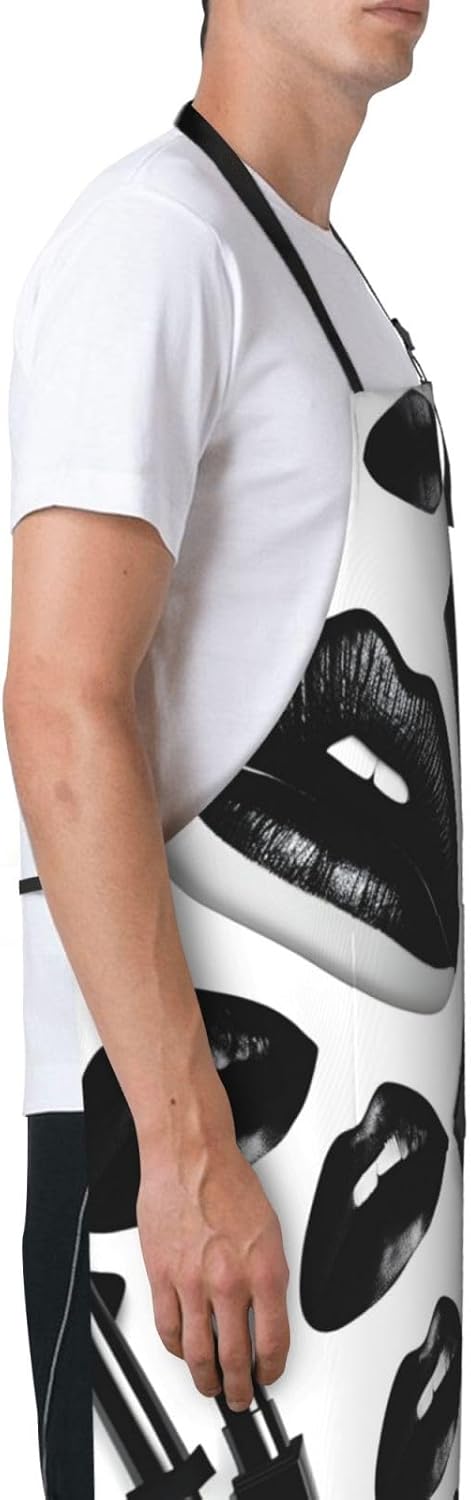 Cool Black Lipstick Lips print Waterproof chef's apron with pocket apron for kitchen cooking baking barbecue and gardening