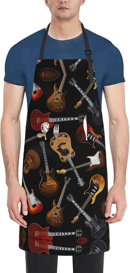 Guitars print Waterproof apron with pocket adjustable cooking apron for adult kitchen bibs to bake