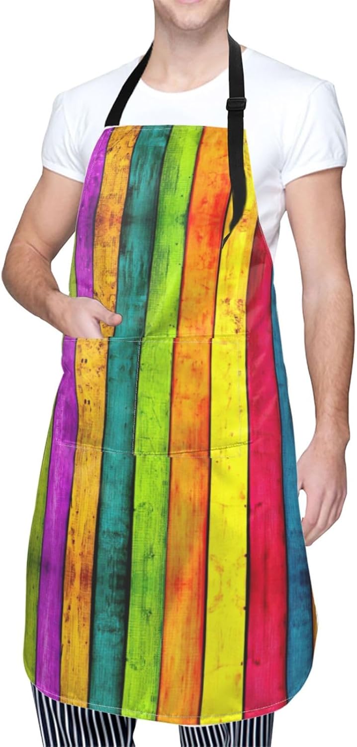 Colored Wooden Board Print Laundry apron 28x33 In Waterproof Kitchen A
