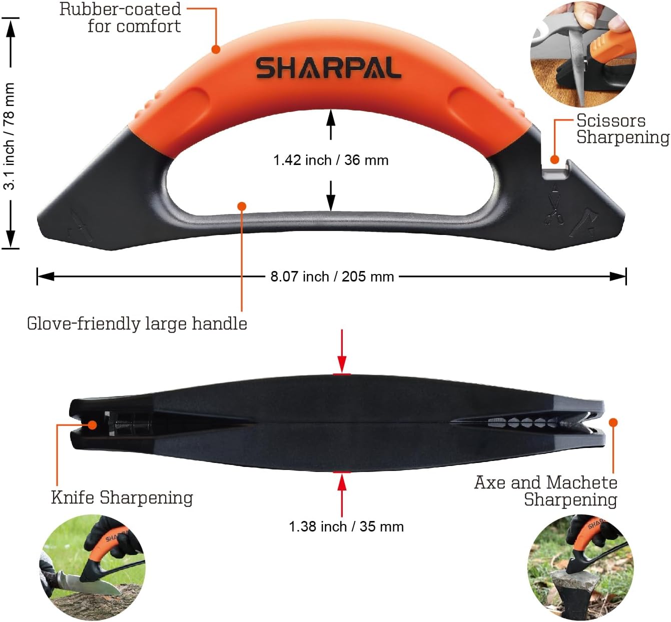 SHARPAL 112N 3-in-1 Knife & Garden Tool Sharpener for Axe, Hatchet, Machete & Scissors, Blade Repair & Restoration Tool