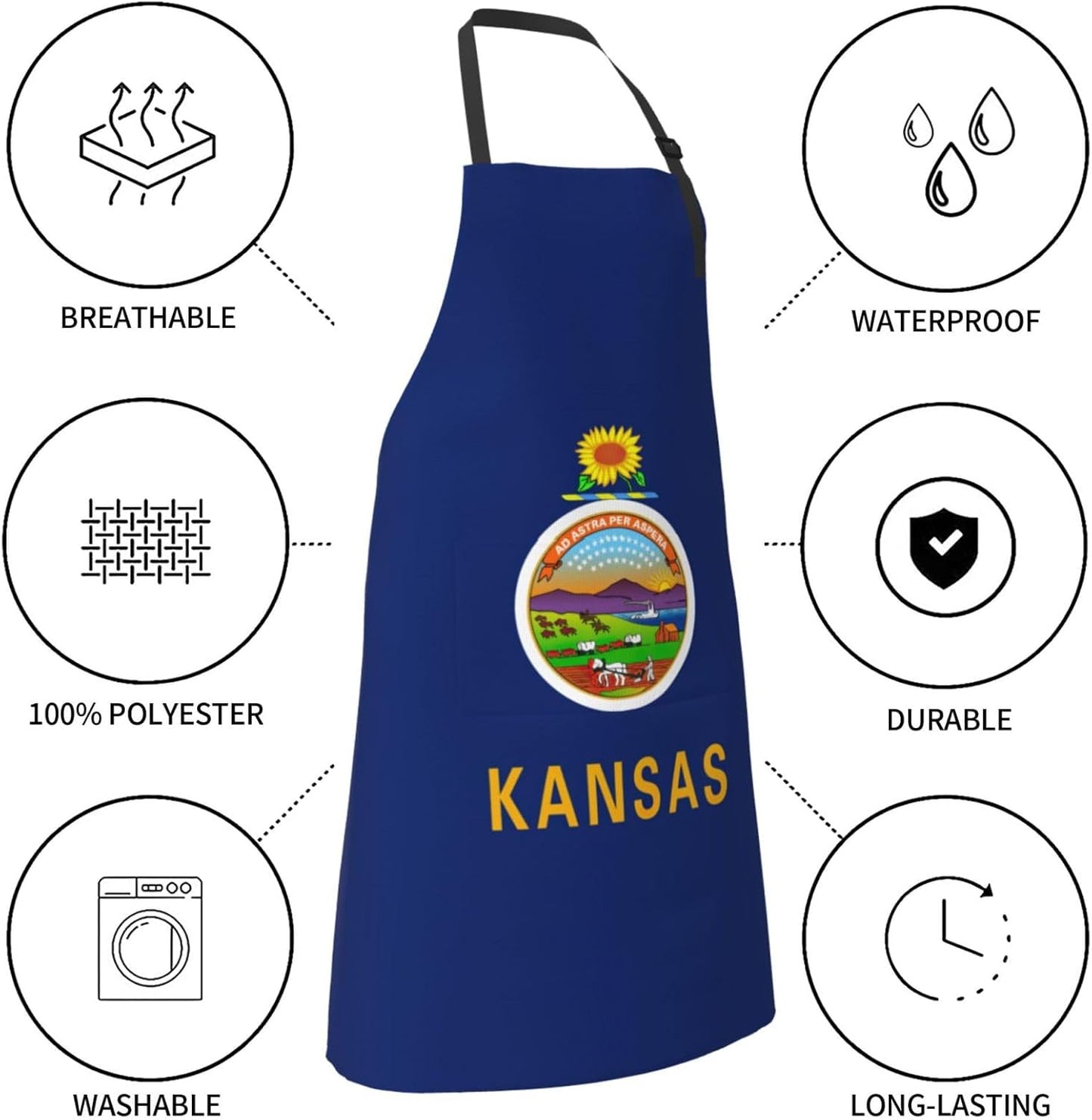 Kansas State Flag print Waterproof chef's apron with pocket apron for kitchen cooking baking barbecue and gardening