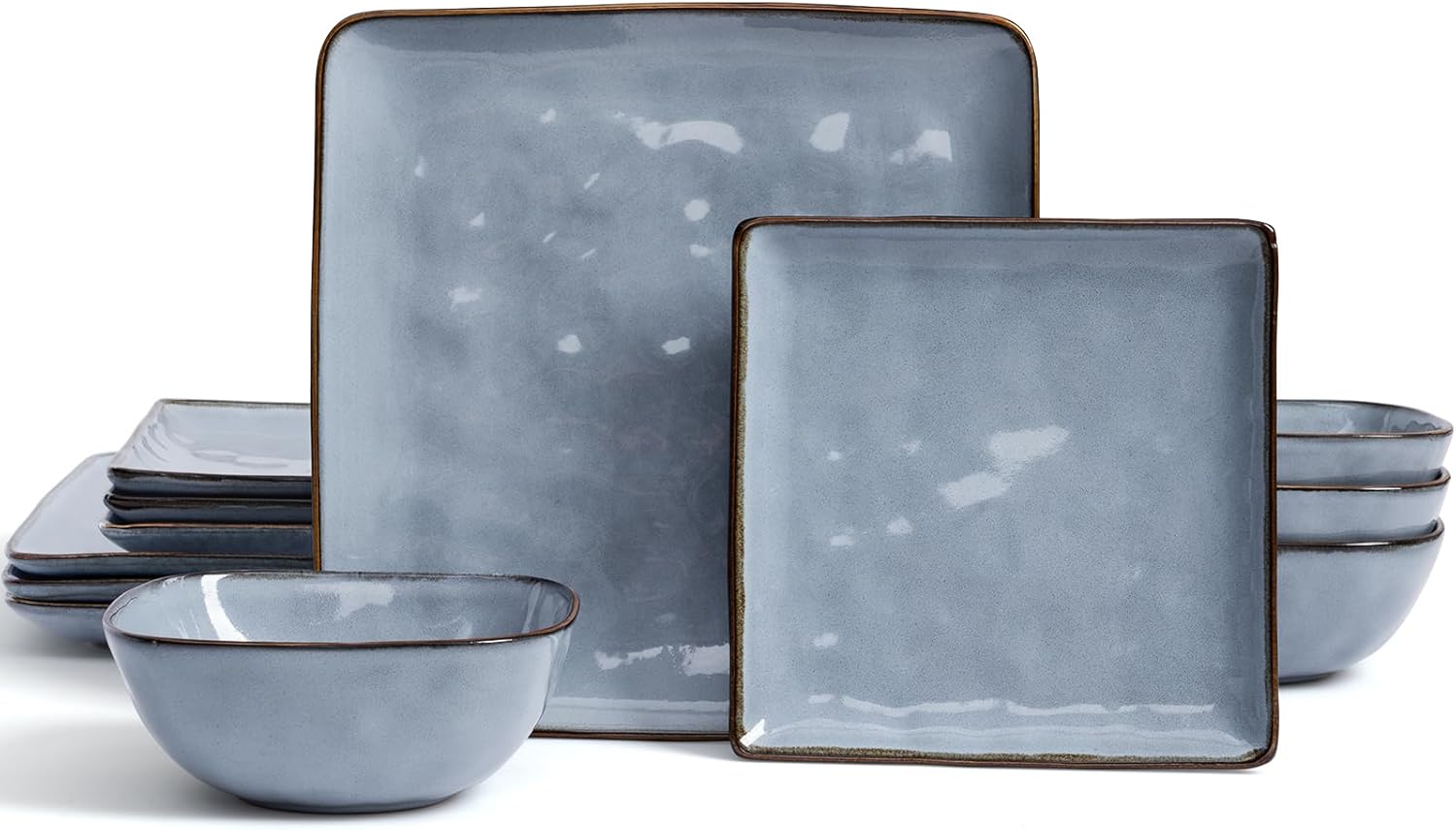 Famiware Dinnerware Sets for 4, Ocean Square 12-Piece Kitchen Plates a