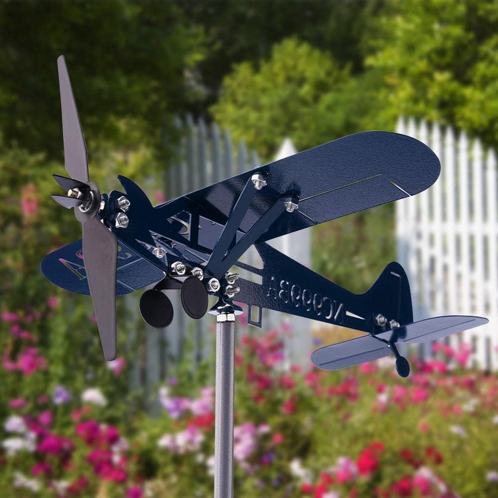 Blue Airplane Weathervane, Kinetic Metal Wind Spinners for Yard and Garden, 3D Kinetic Wind Spinner Wind Catchers Sculpture, Airplane Weathervane Metal Wind Spinner (28 x 32 cm)