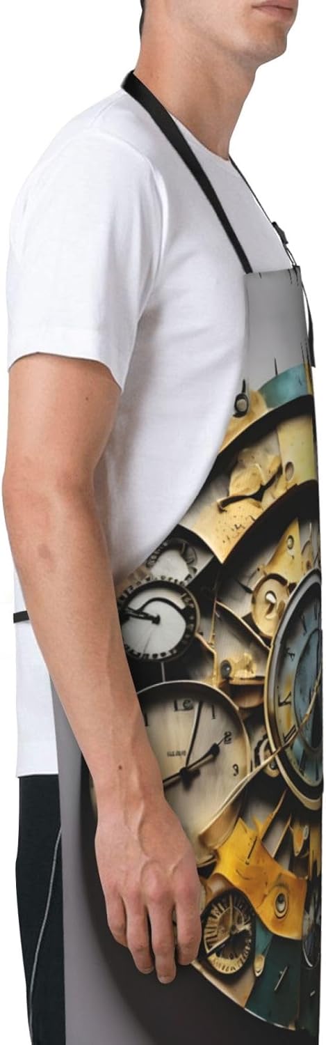 Clock Art Print Laundry apron 28x33 In Waterproof Kitchen Apron with P