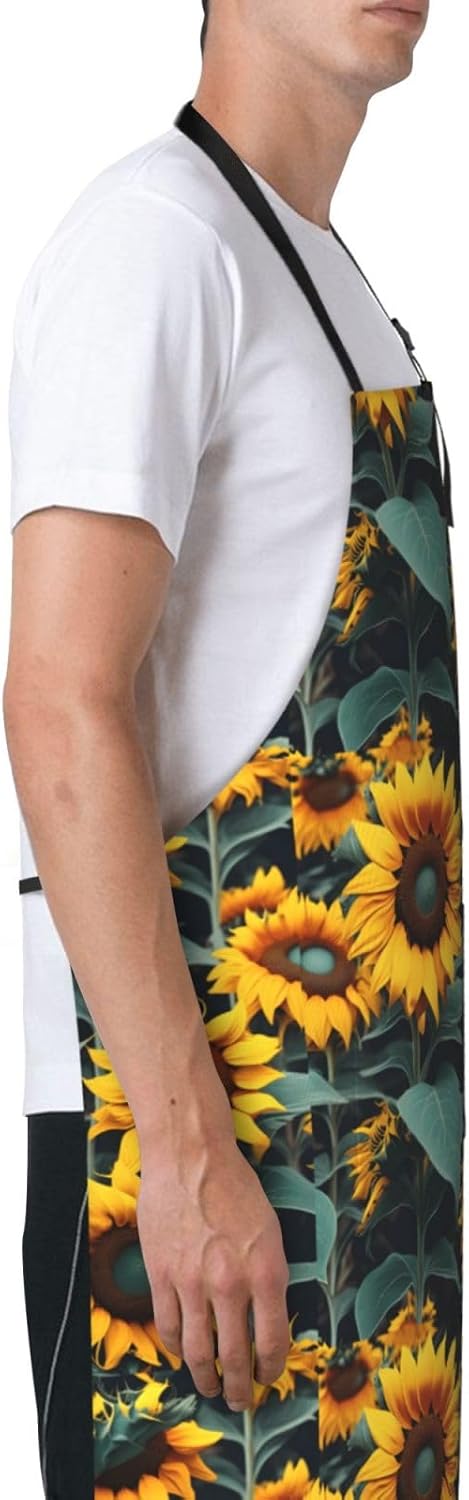 YANYU Wild Flower Sunflowers Print 28x33 In Kitchen Apron Stylish Chef Apron with Pockets for Cooking Baking Painting