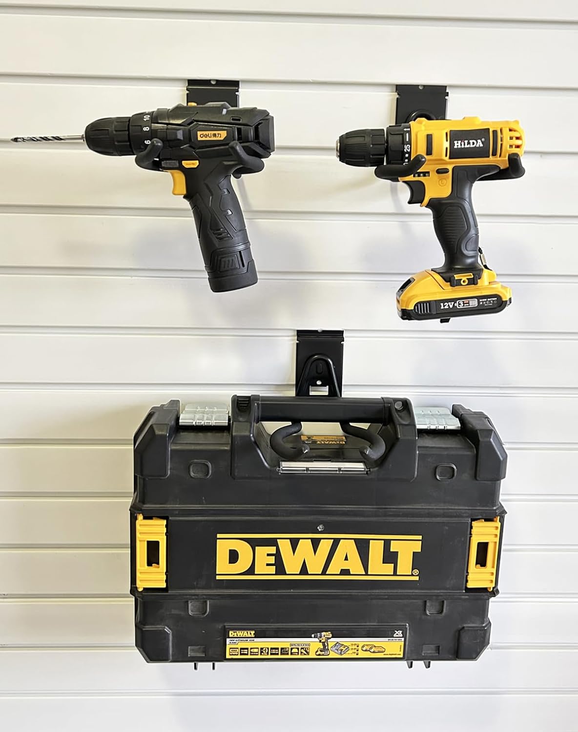 Power Tool Organizer for Slatwall, Garage Hooks for Hanging Yard Tools, Anti-Slip Weedeater Rack and Trimmer Holder, Versatile Slat Wall Drill Holder, 620 Series Slatwall Hooks