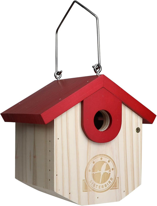 Wren Bird Houses for Outside Cedar Hanging Birdhouses for Outdoors 1-1/8" Entrance Hole Bird Houses for Outside Clearance Wooden Nesting Box Chickadee Predator Guard, Red