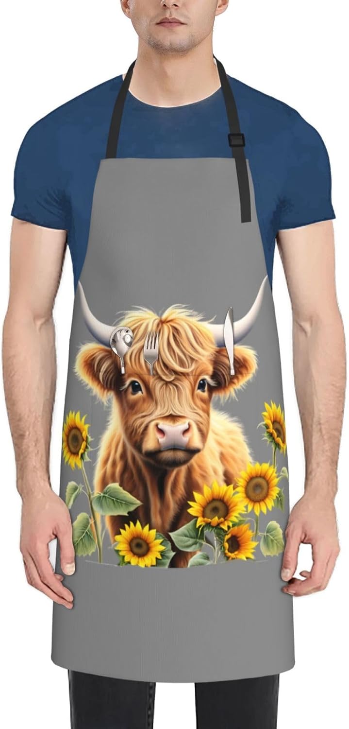 YANYU Cute Cow Print 28x33 In Kitchen Apron Stylish Chef Apron with Po