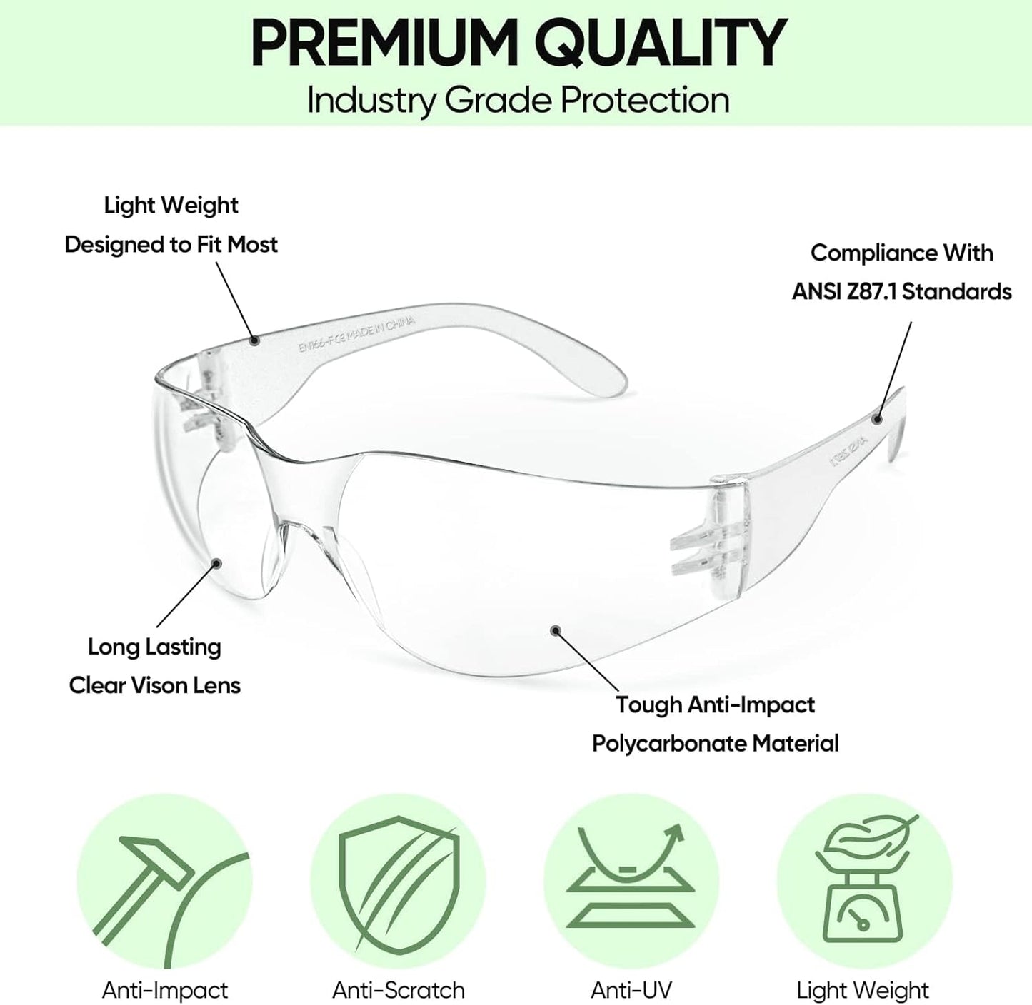 TICONN Clear Safety Glasses for Men, Safety Goggles with Scratch Impac