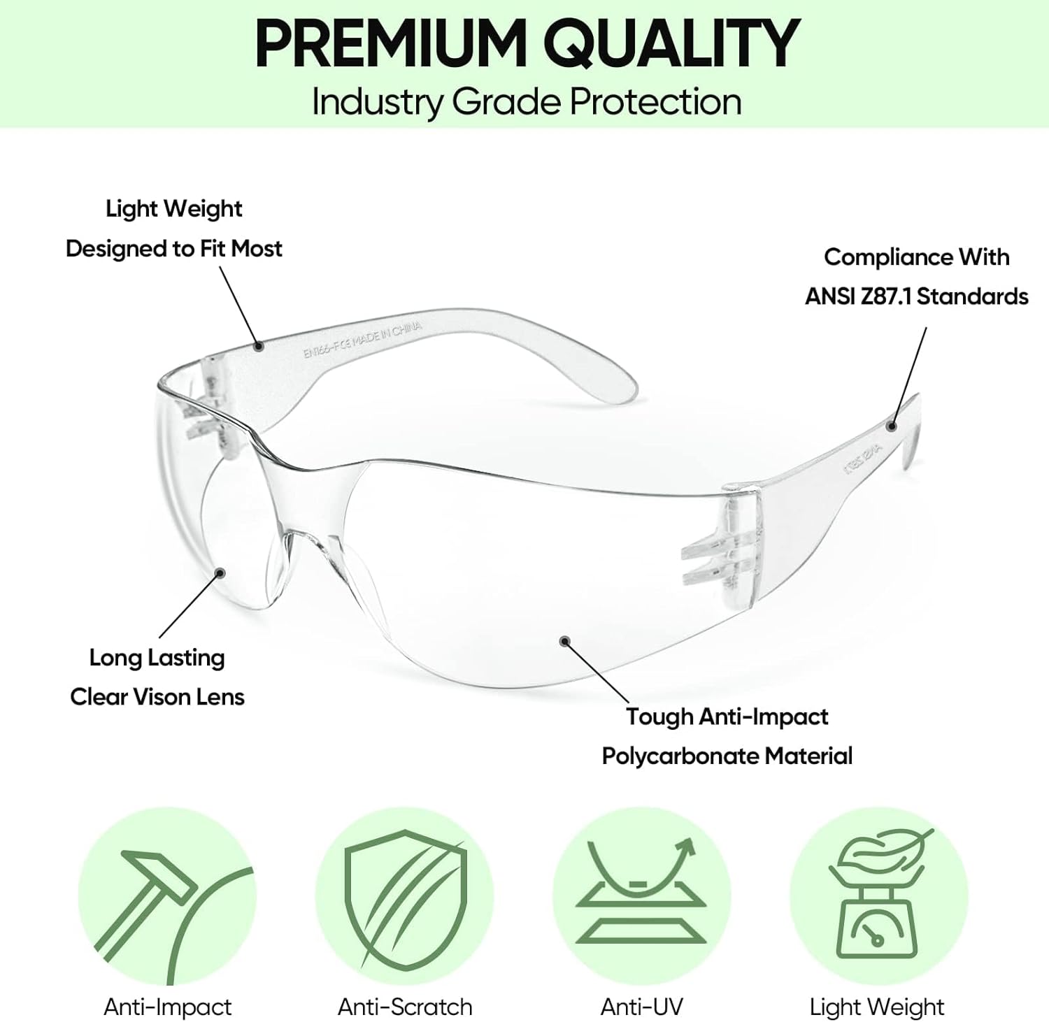 TICONN Clear Safety Glasses for Men, Safety Goggles with Scratch Impac