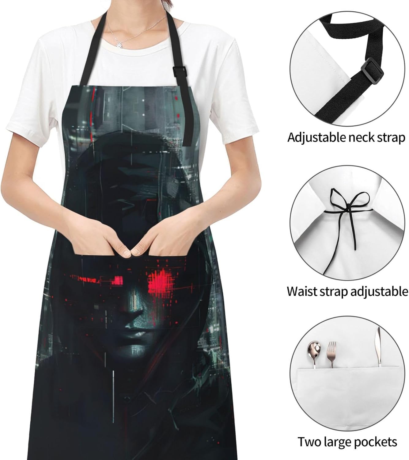 hacker era Print Laundry apron 28x33 In Waterproof Kitchen Apron with Pockets for Cooking Baking
