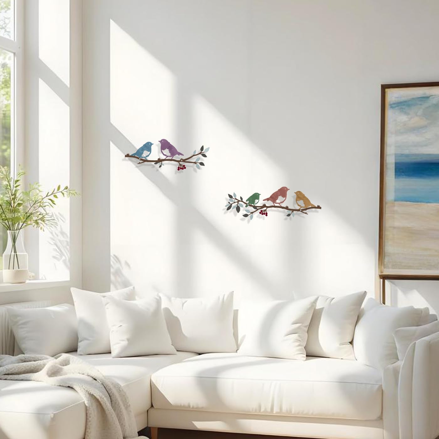 Harikikochuu 2 Pcs Metal Birds Wall Art Decor Robin Bird on the Branch