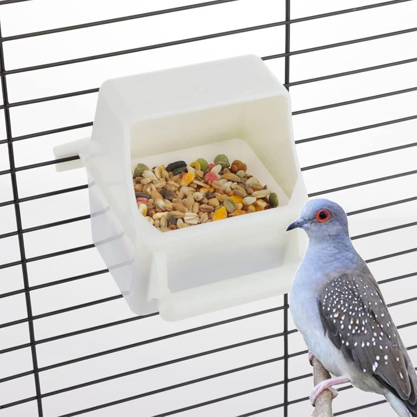 Bird Feeder with Perch Parakeet Food Dispenser for Cage Splash-Proof Detachable Easy to Cage Accessories