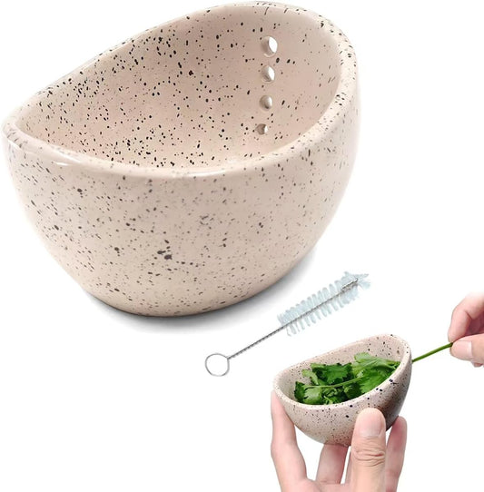 Herb Stripper Bowl, 4-Hole Resin Herb Stripper Tool for Kitchen &Garden, Easy Clean Herb Stem Remover with Ergonomic Handle, Fit Kitchen Gadgets for Home Cooks&Gardeners (Resin ceramic, Lotus Pink)
