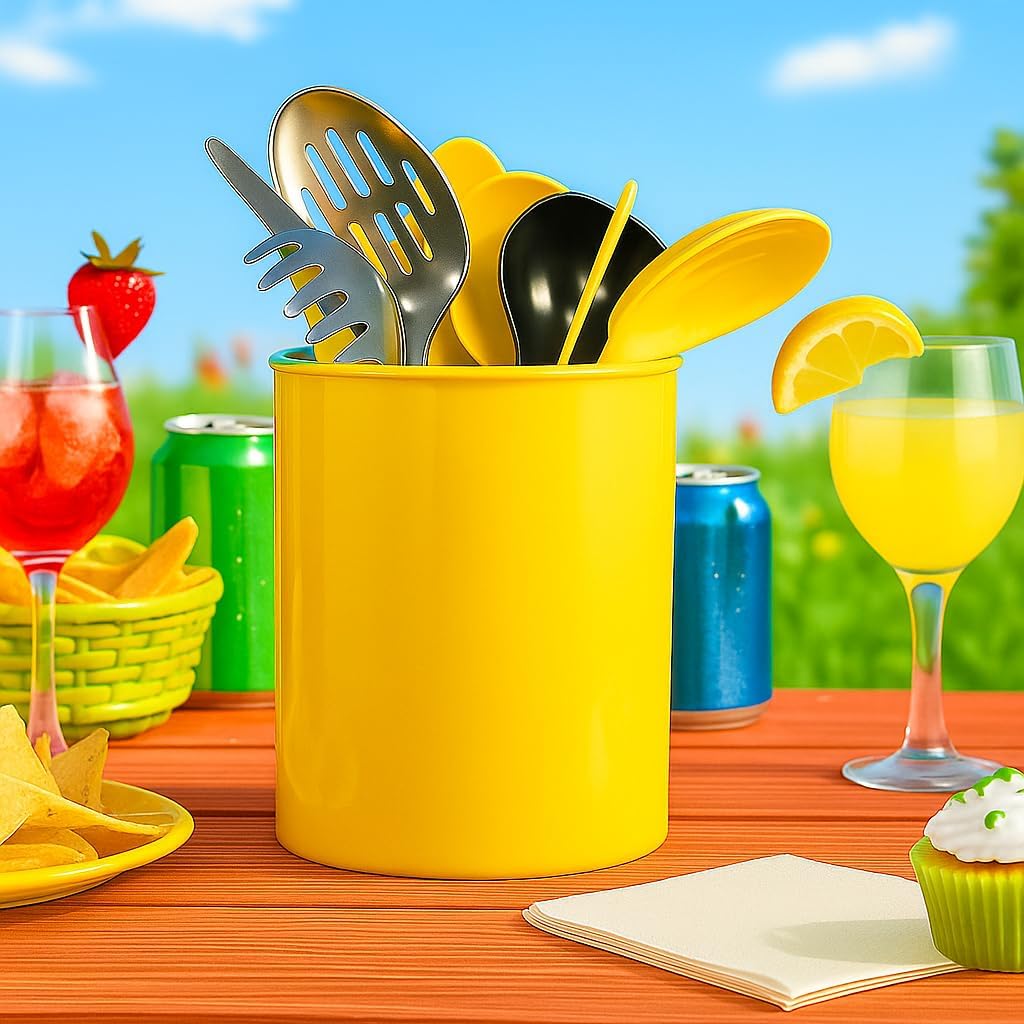 Reston Lloyd Extra-Large Multipurpose Utensil Crock for – BPA-Free Plastic Kitchen Tool Holder for Countertop, Camping, RV, Craft Desk, Wine Cooler, Garden, Patio Organizer, Lemon
