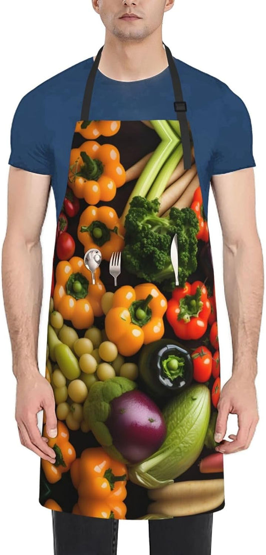 variety fresh vegetables fruits print Waterproof apron with pocket adjustable cooking apron for adult kitchen bibs to bake