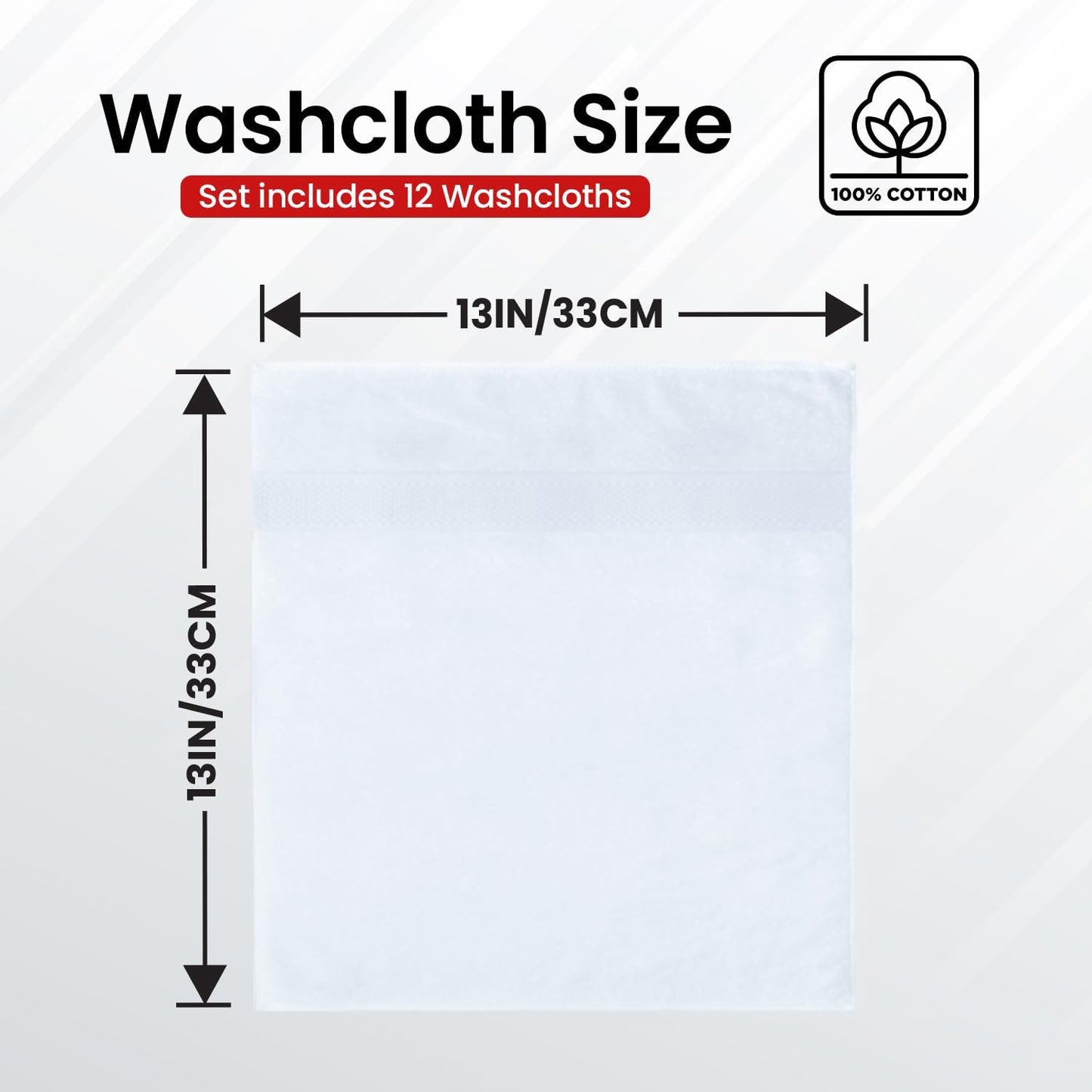 Infinitee Xclusives Luxury Wash Cloths for Showering [13x13] – 100% Cotton Washcloths [Pack of 12], Soft and Absorbent Face Towels for Bathroom Wash Clothes, Gym, and Spa (Brilliant White)