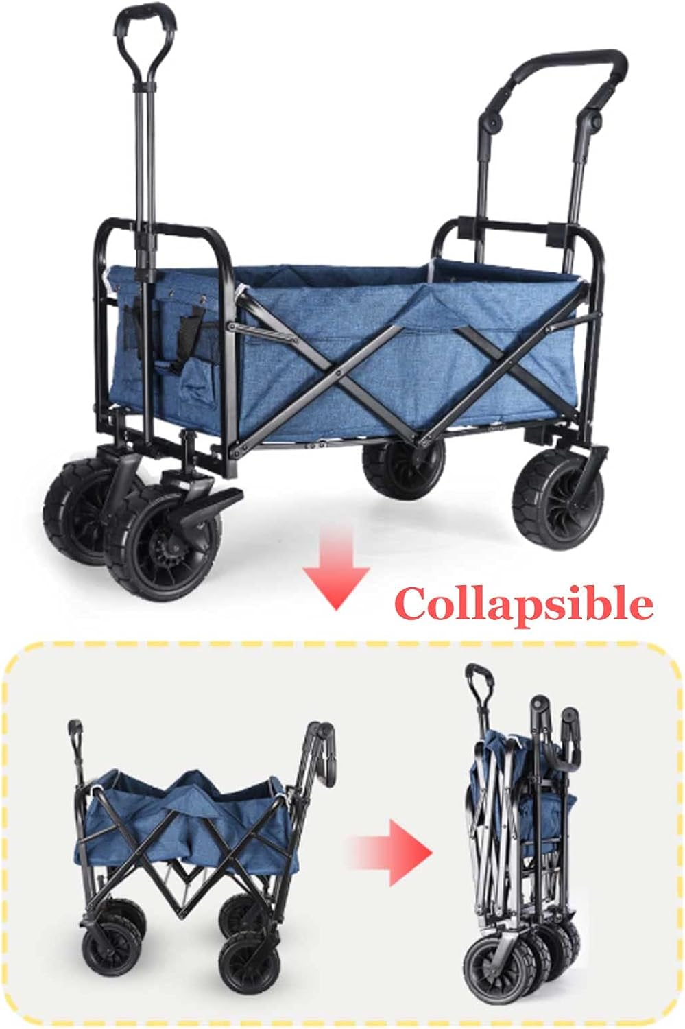 Push-Pull Foldable Garden Cart Portable and l Outdoor Wagon for Kids Heavy Campsite Shopping Carts for Groceries Suitable Forpicnic Beach Camping (Yellow)