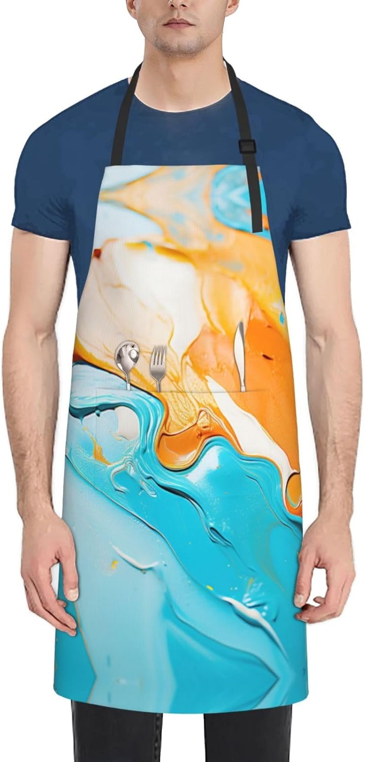 Pigment print Waterproof apron with pocket adjustable cooking apron fo