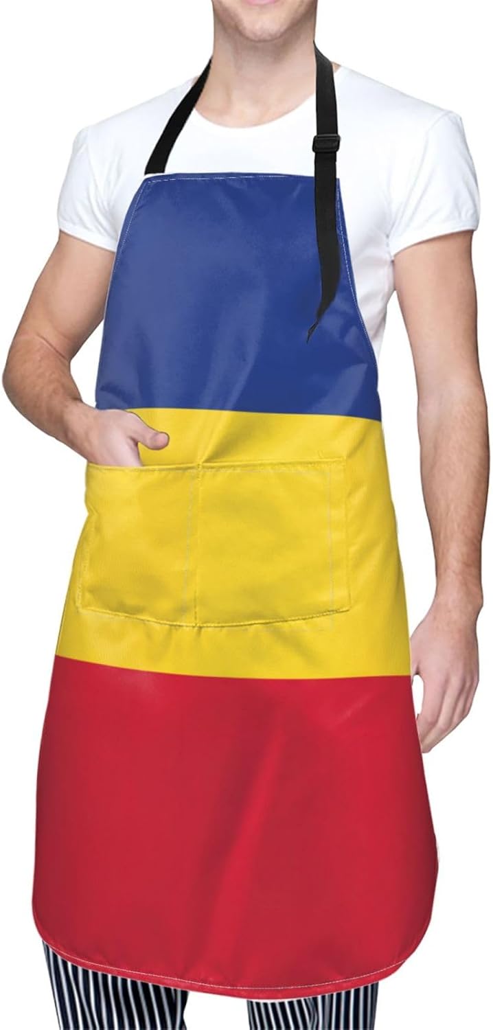 Flag of Romania print Waterproof chef's apron with pocket apron for kitchen cooking baking barbecue and gardening