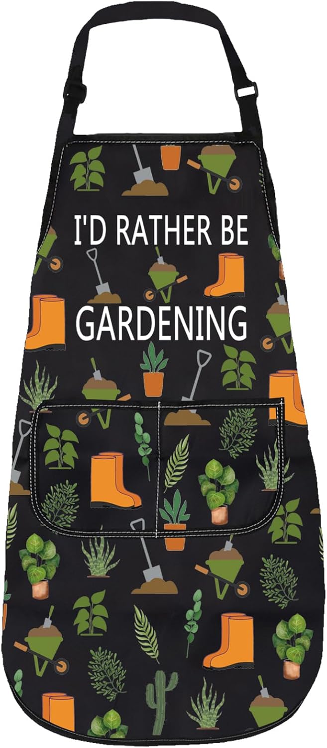 Gzrlyf Garden Apron Gardening Gift Plant Lover Gifts For Mom Grandma Gardener Aprons With Pocket I'd Rather Be Gardening
