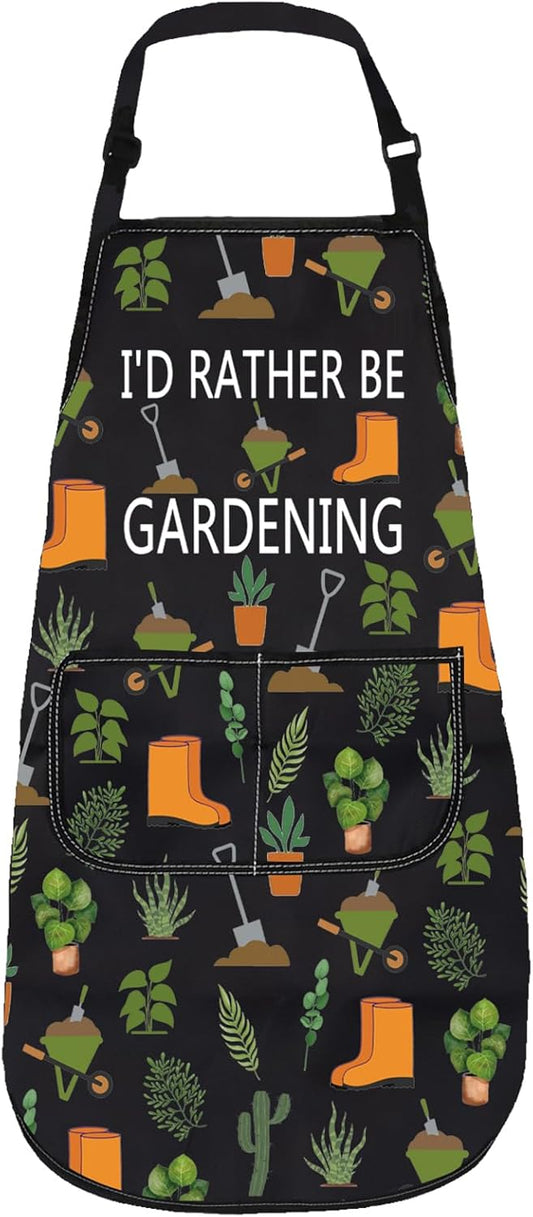Gzrlyf Garden Apron Gardening Gift Plant Lover Gifts For Mom Grandma Gardener Aprons With Pocket I'd Rather Be Gardening