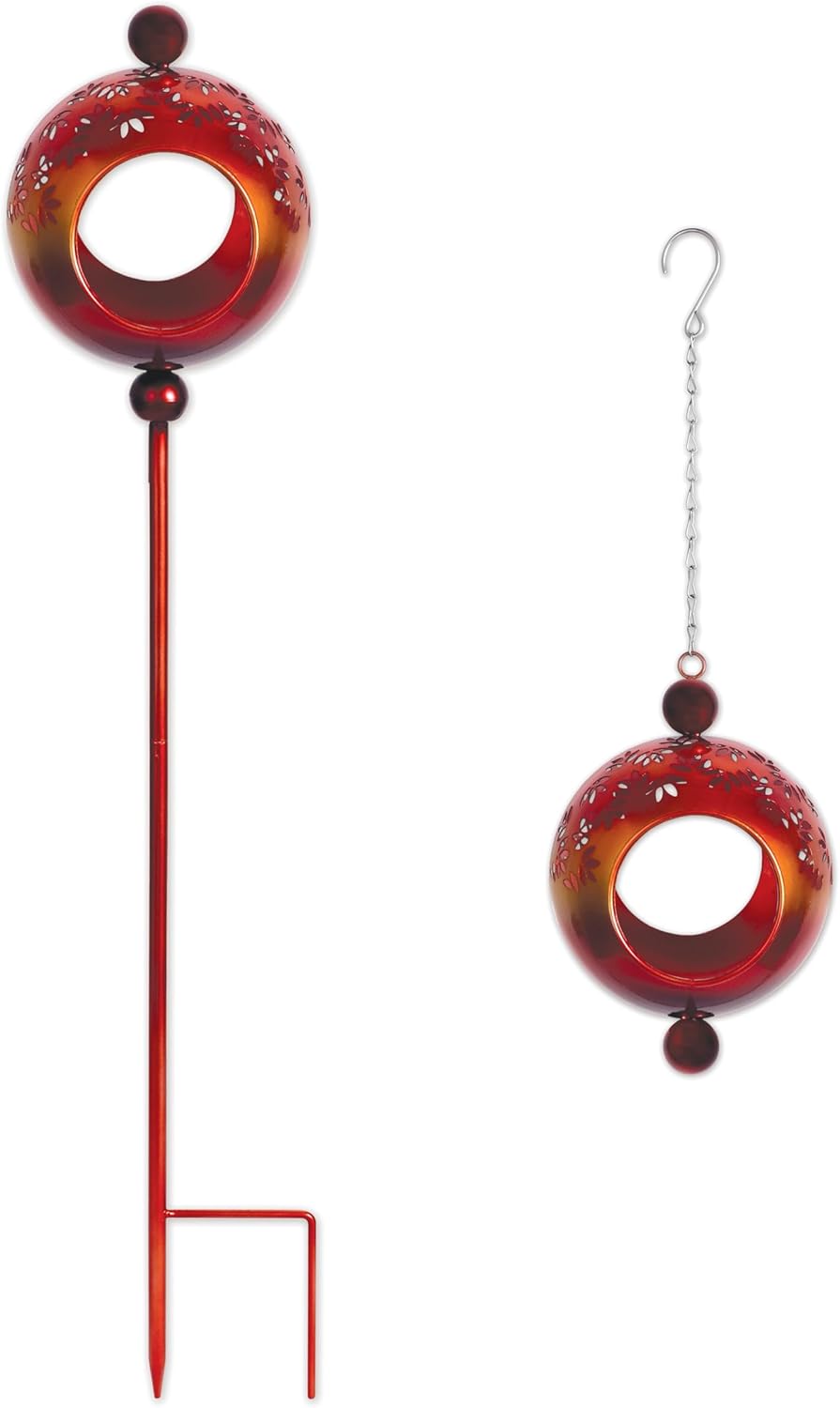 Sunset Vista Designs Bird Feeder Metal Modern/MCM on Garden Stake, Round Orange Tequila Sunrise, 29.92"