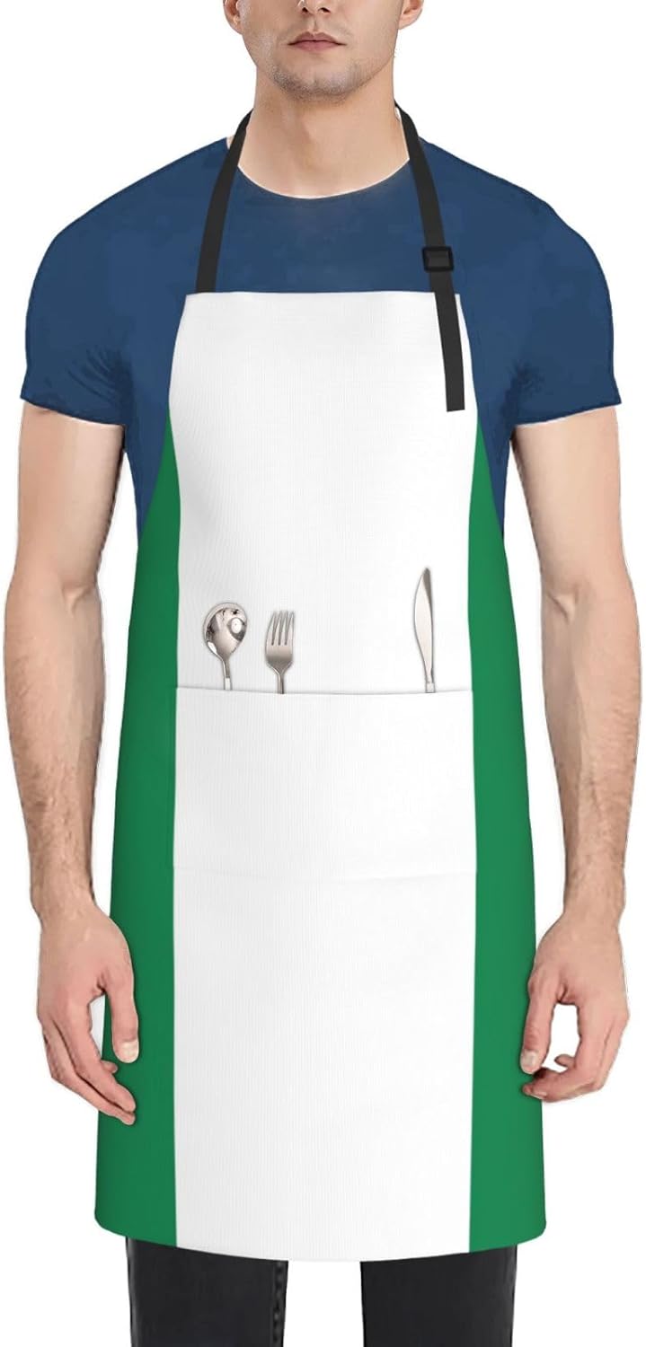Flag of Nigeria Print Laundry apron 28x33 In Waterproof Kitchen Apron with Pockets for Cooking Baking