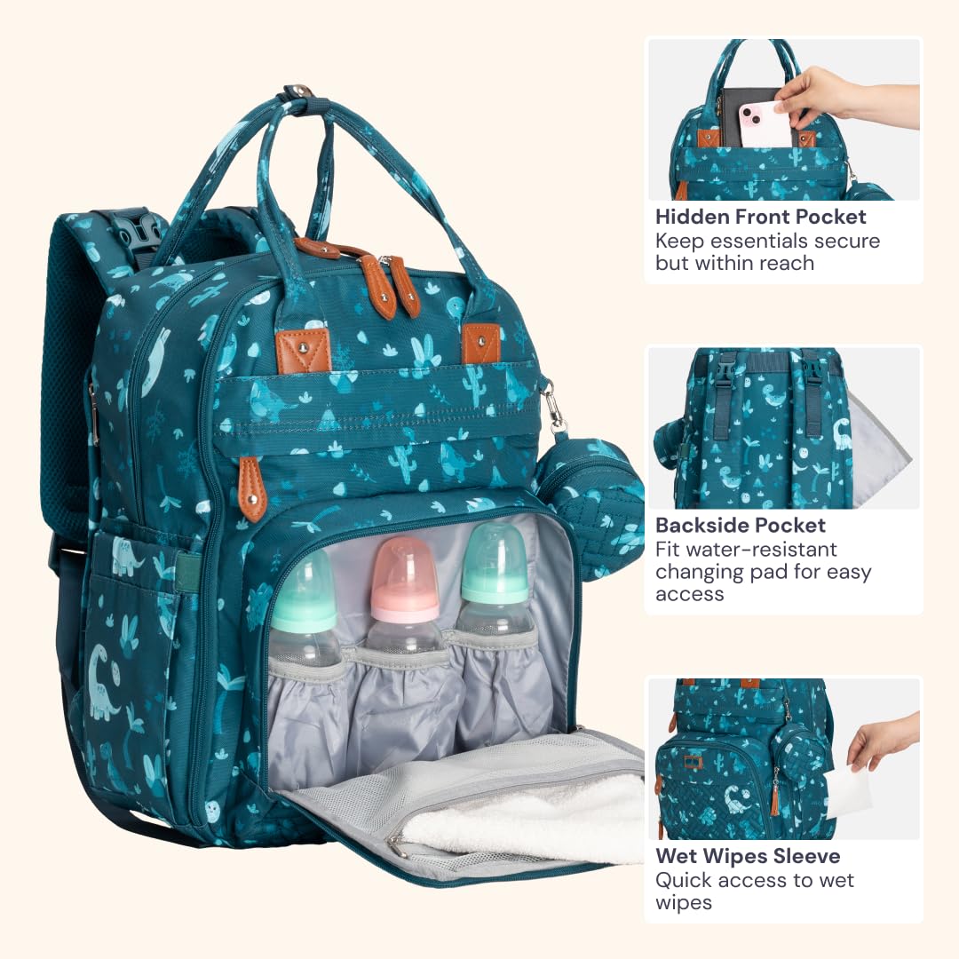 BabbleRoo Diaper Bag Backpack - Baby Essentials Travel Tote - Multi Fu