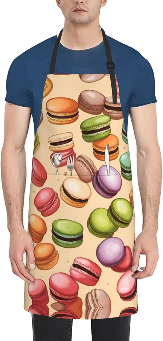 Macaron Biscuit Flavored print Waterproof chef's apron with pocket apron for kitchen cooking baking barbecue and gardening