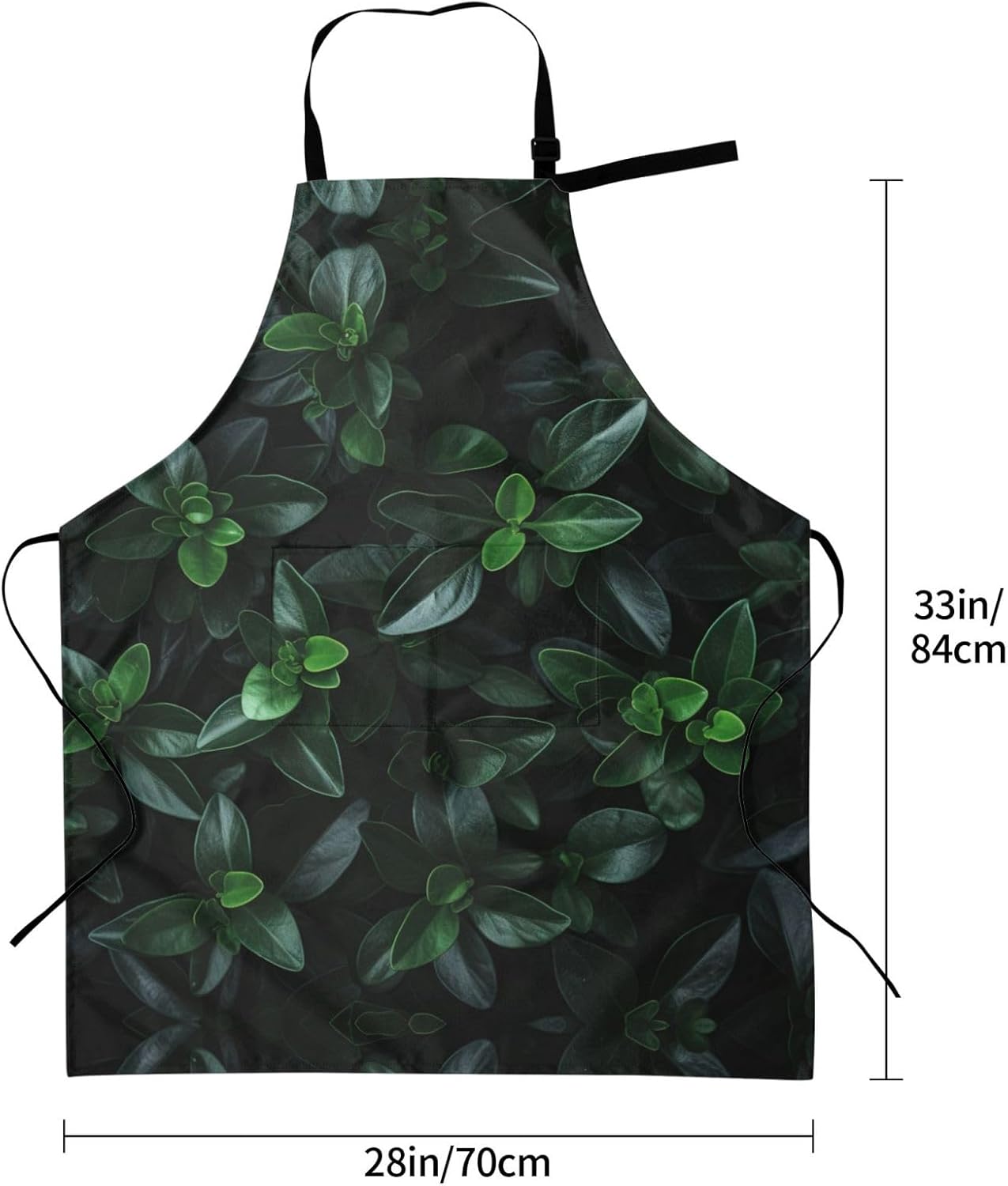 Green Long Leaves print Waterproof apron with pocket adjustable cooking apron for adult kitchen bibs to bake