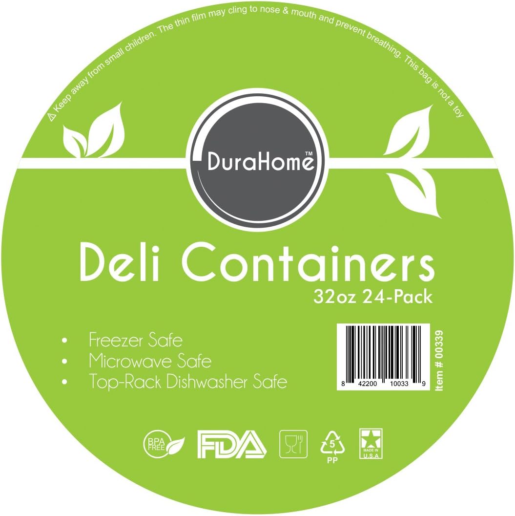 DuraHome - Deli food Storage Containers with Lids 32 oz, Quart Pack of