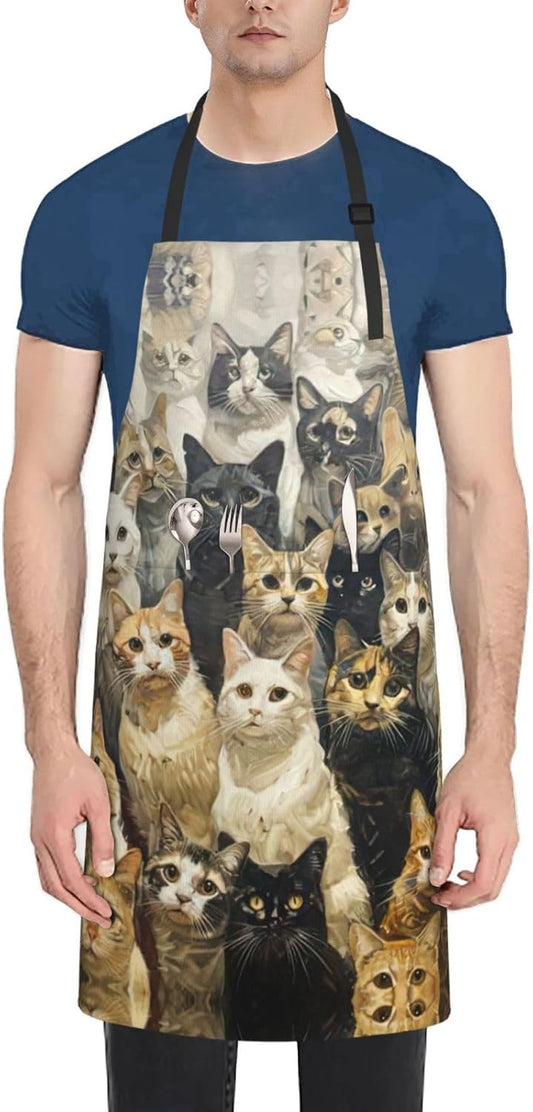 Cat print Waterproof chef's apron with pocket apron for kitchen cooking baking barbecue and gardening