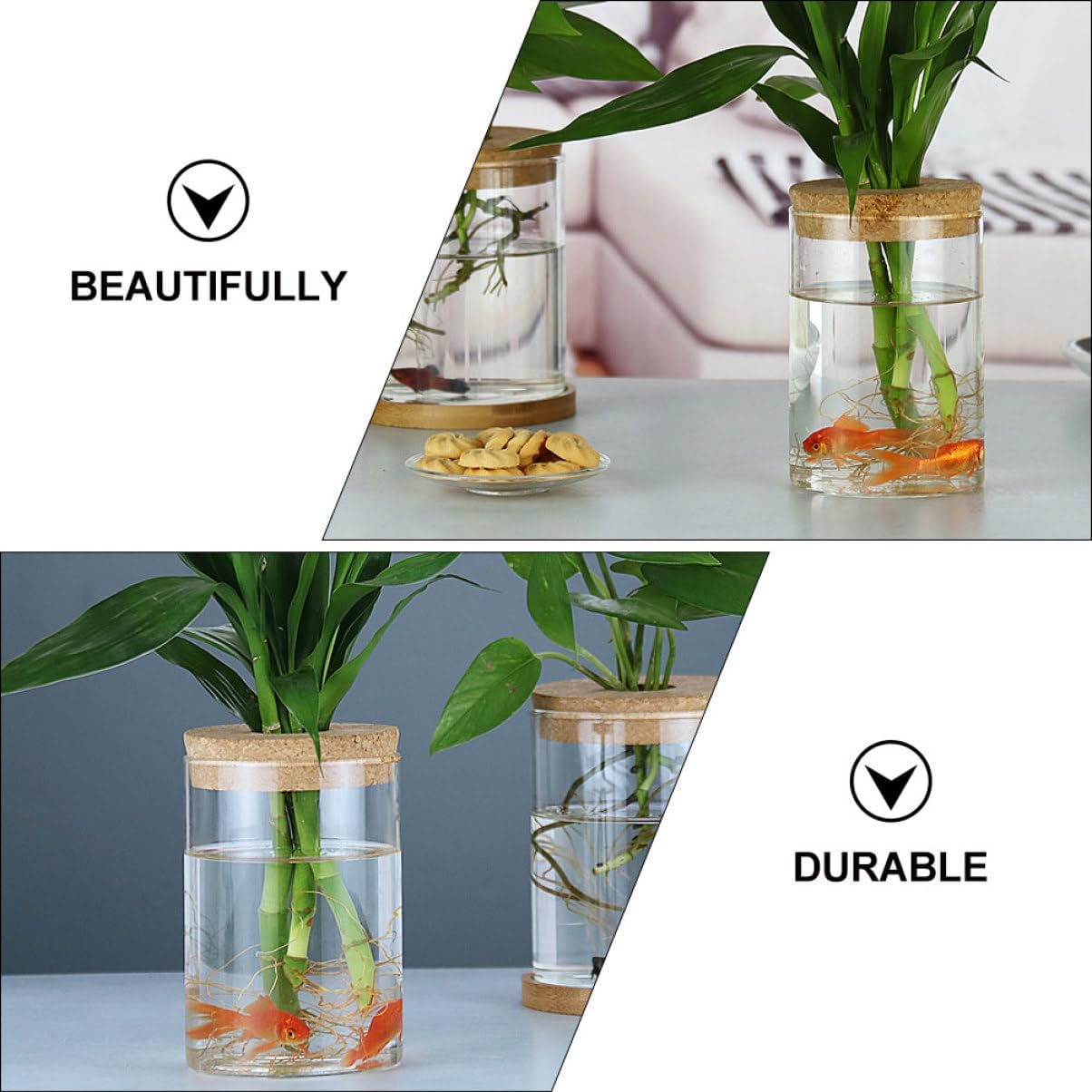 PRETYZOOM 2pcs Decorative Glass Vase with Wooden Cork Small Hydroponics Flower Pot for Indoor Greenery Stylish Planter for Home and Office Decor