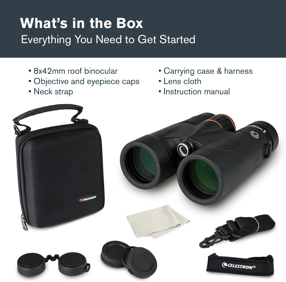 Celestron – Regal ED 8x42 Binoculars – Premium Optics for Birding, Hunting & Outdoor Use – Phase & Dielectric Coated BaK-4 Prisms – Fully Multi-Coated Glass – 4.9 ft Close Focus