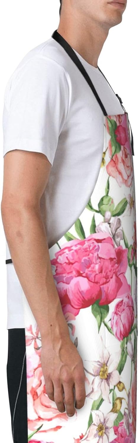 Garden Peony print Waterproof apron with pocket adjustable cooking apron for adult kitchen bibs to bake