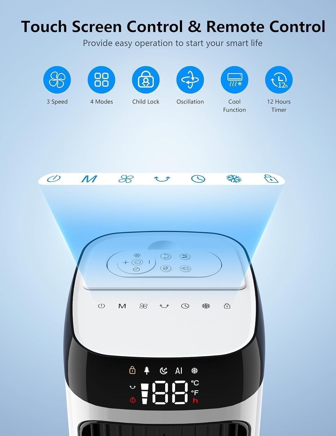 JRD 41" Evaporative Cooler with 3 Speeds, 5 Modes, Remote, 80° Oscillation Swamp Cooler with 12H Timer, Bladeless Tower Fan Cooling Fan for Bedroom Office Home