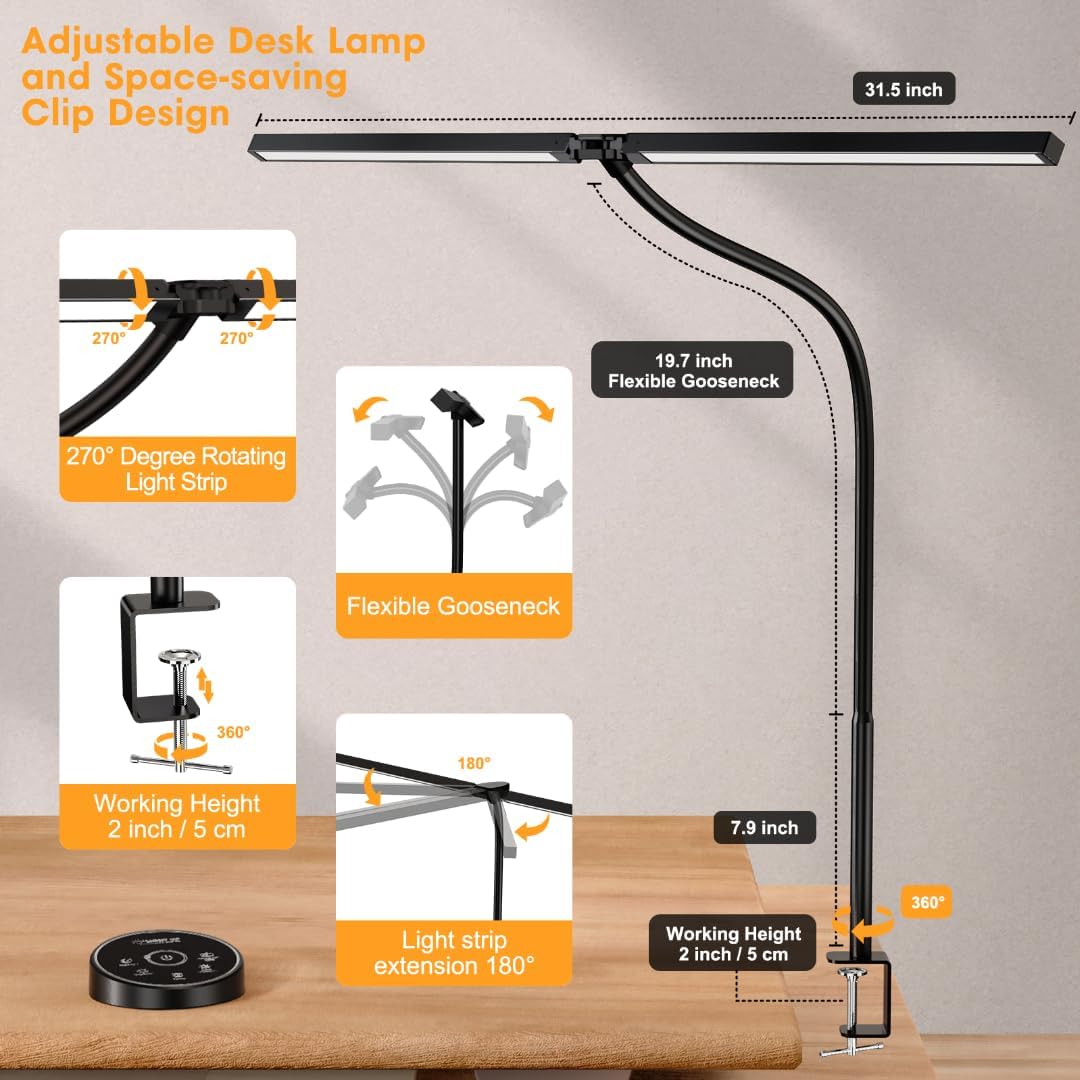 Led Desk Lamp for Office Home - Eye Caring Architect lamp with Clamp,D