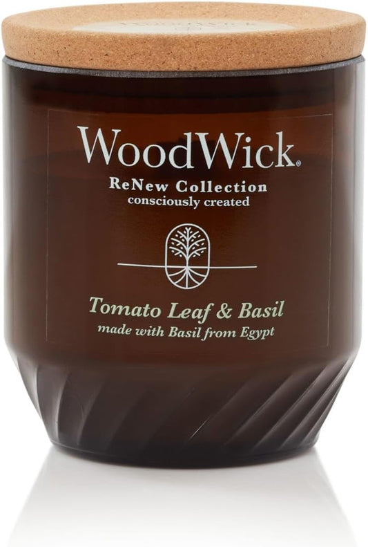 WoodWick Tomato Leaf & Basil Gifts for Women and Men, 6 oz. Renew Medium Candle with Crackling Wick