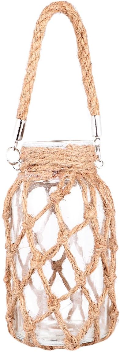 Milisten Rope Glass Vase Hydroponics Flower Pot with Natural Jute Twine Decorative Planter for Home Living Room Office Green Plant Container