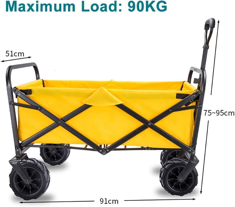 Garden Roly Foldable Cart High Durability Holiday Trolley Pull Truck Transporter with Brake Wheels Foldable 90kg/198lb Capacity Shopping Cart (E: Green) (F: Red) (B: Yellow)