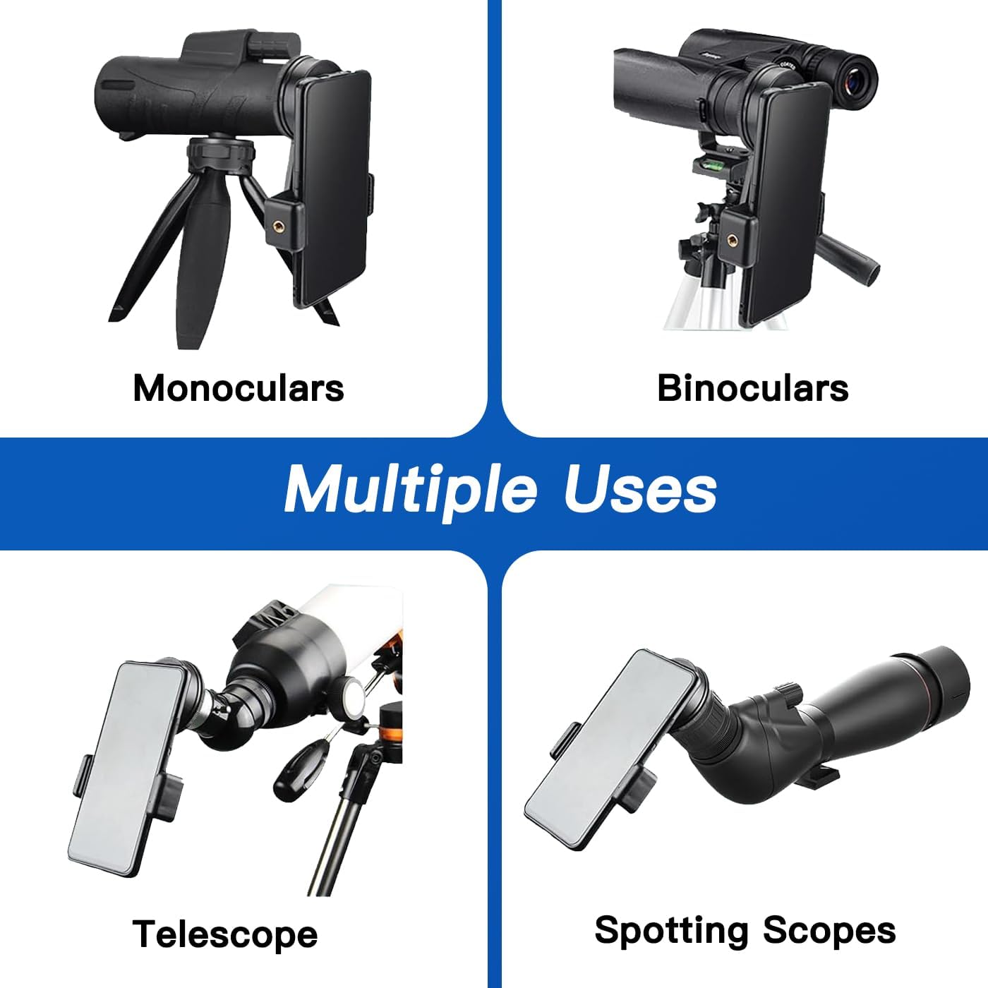 Universal Phone Adapter Mount 360° Rotation - Fits 16-50mm Eyepieces for Telescope/Microscope/Spotting Scope/Birdwatching Clamp High-Strength Stable Mount (Equipped with Wireless Shutter Mode)