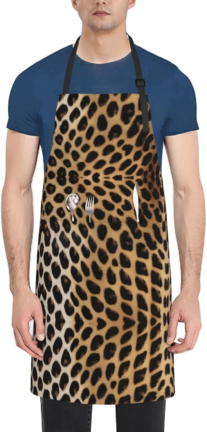 YANYU Leopard Print Print 28x33 In Kitchen Apron Stylish Chef Apron wi