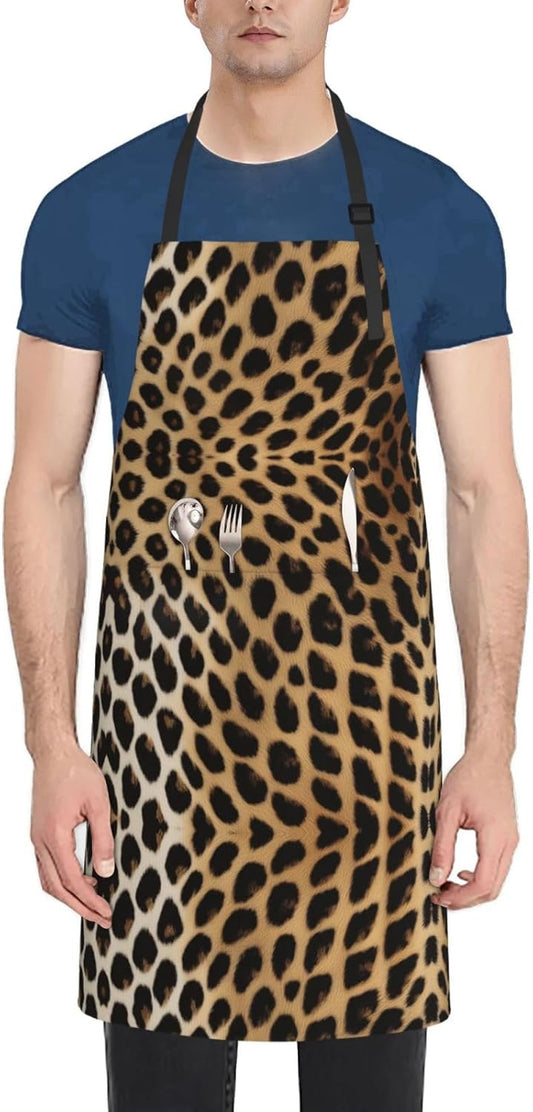 YANYU Leopard Print Print 28x33 In Kitchen Apron Stylish Chef Apron wi