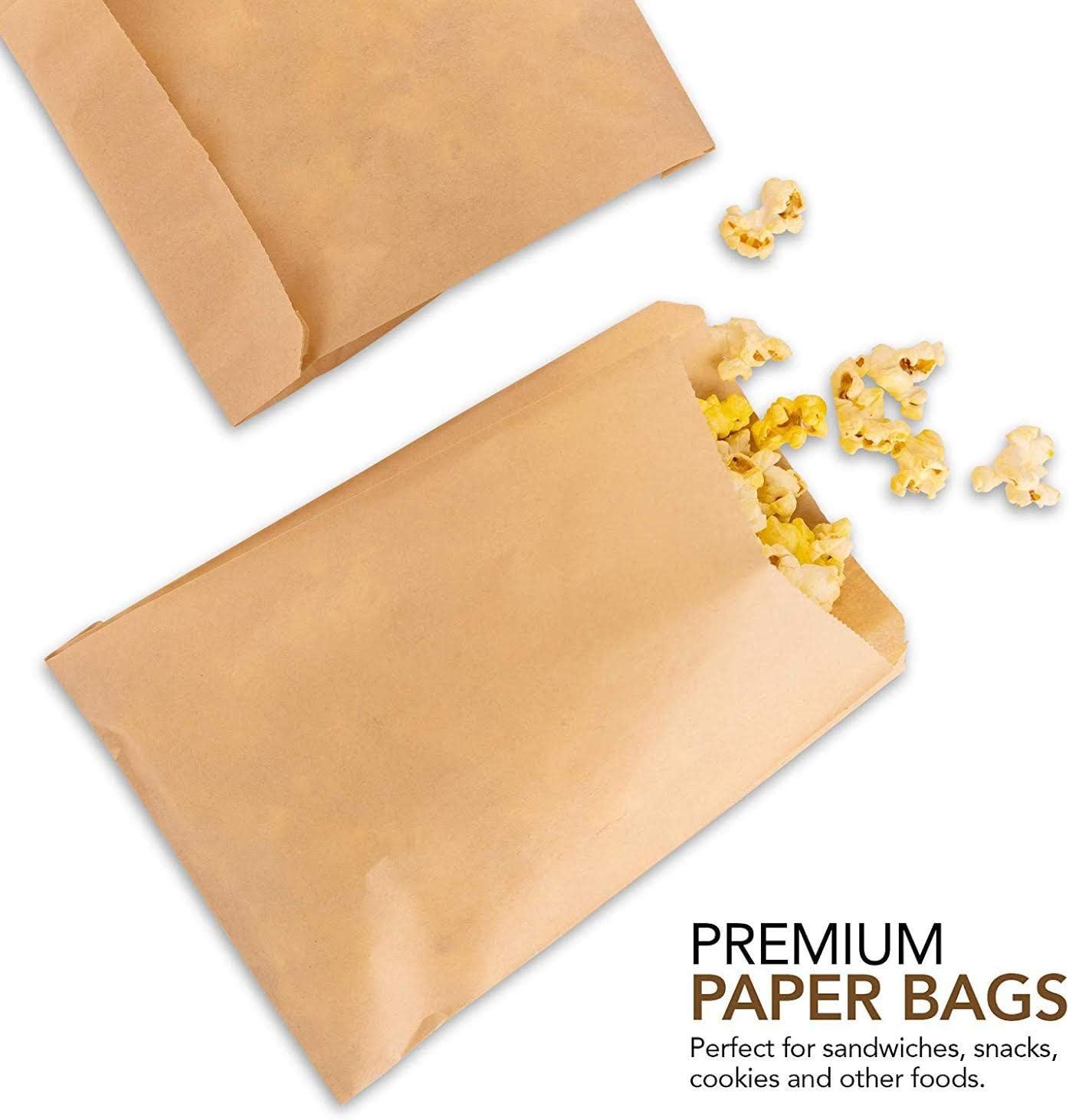 Paper Sandwich Bags Kraft Brown (200 Pack), Commercially Compostable Food Grade Unbleached Kraft Paper for Bakery, Cookies, Treats, Snacks, Sandwiches
