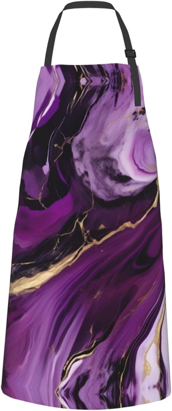 Dark purple texture marble 1 print Waterproof chef's apron with pocket apron for kitchen cooking baking barbecue and gardening