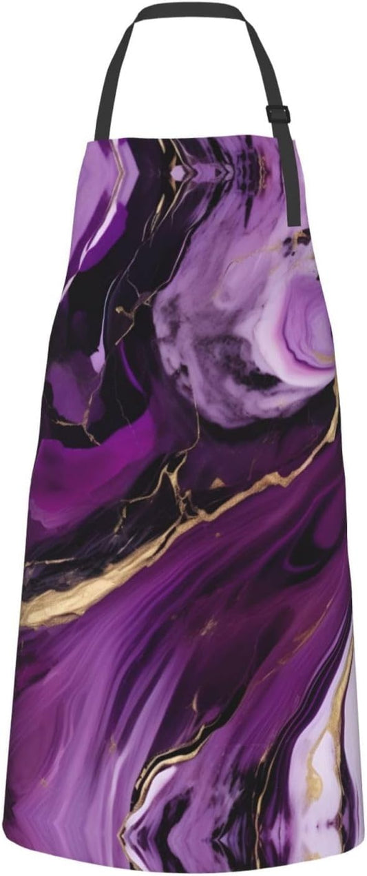 Dark purple texture marble 1 print Waterproof chef's apron with pocket apron for kitchen cooking baking barbecue and gardening